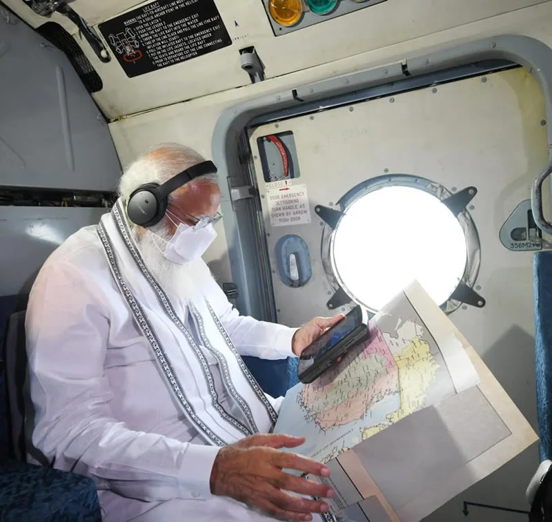 Aerial survey of Cyclone Tauktae damage, using a chart and a Garmin GPS supplied by ASPL